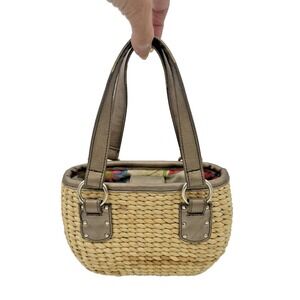 VTG Y2K Liz Claiborne Woven Straw Wicker Handbag Rattan Leather Trim Purse‎